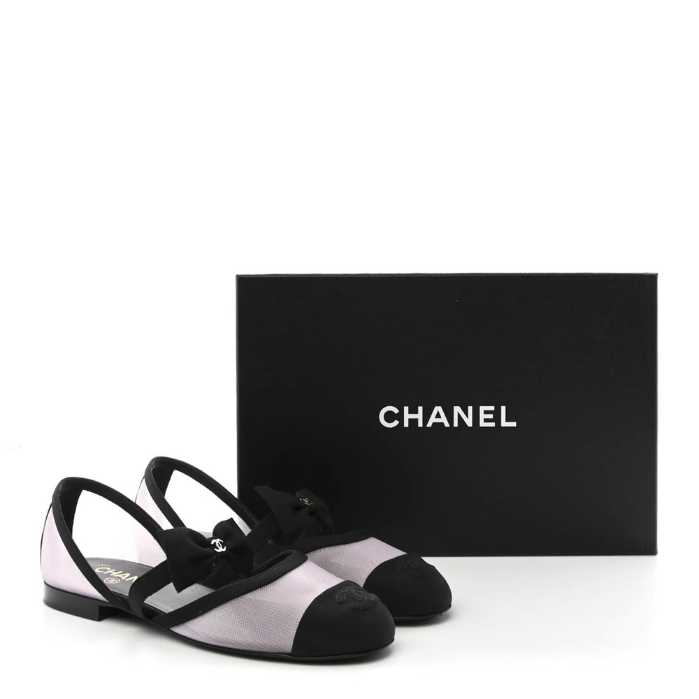 CHANEL Mesh Black and white Bow Flats - Picture 2 of 3